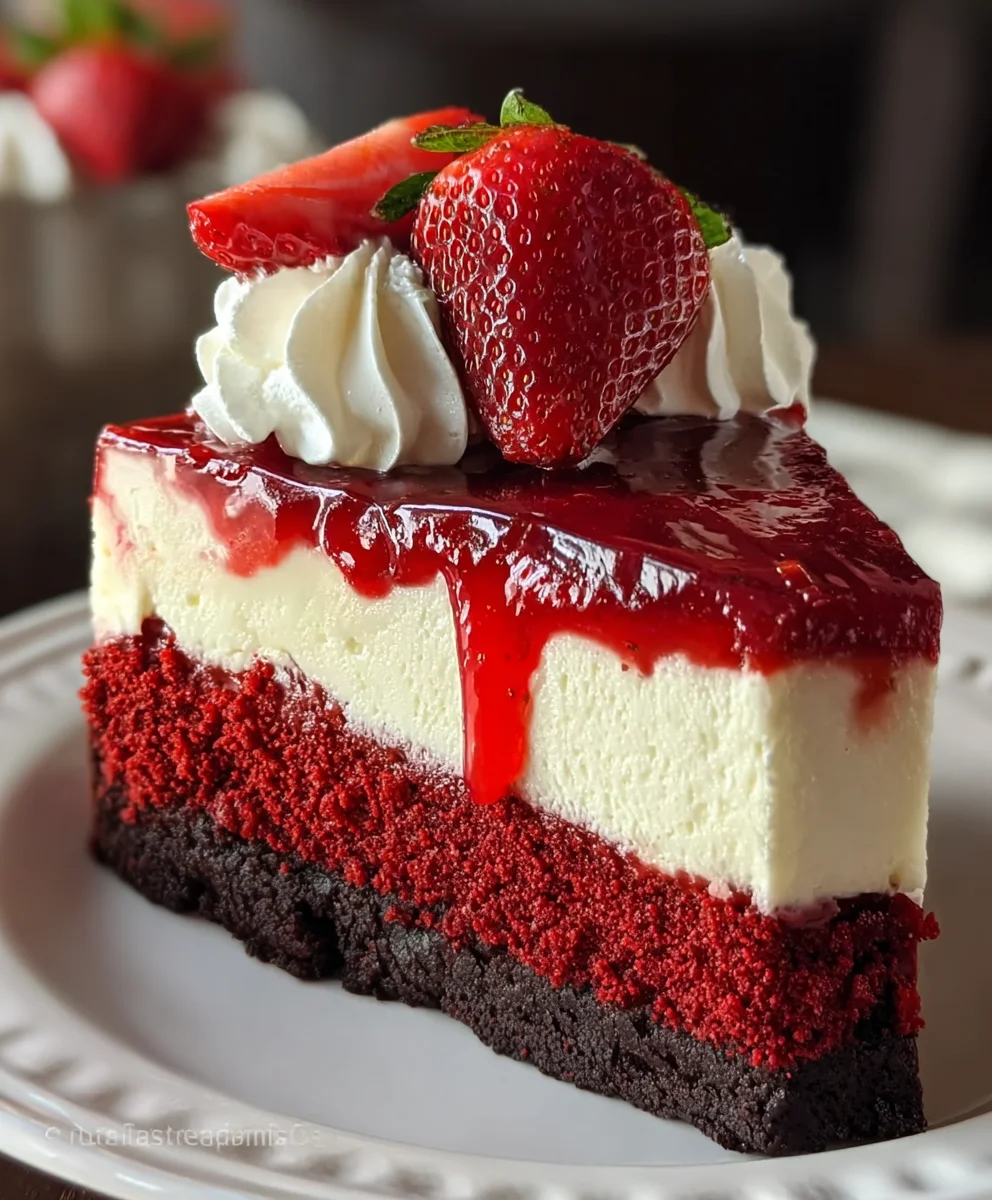 Red Velvet Strawberry Cheesecake Delight-Easy Recipe