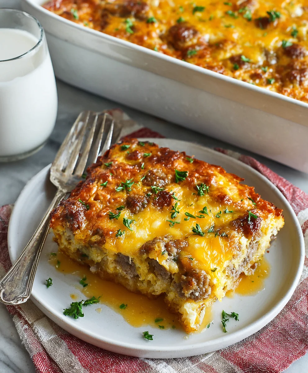 Cheesy Beef Sausage Hashbrown Casserole-Easy Overnight Recipe
