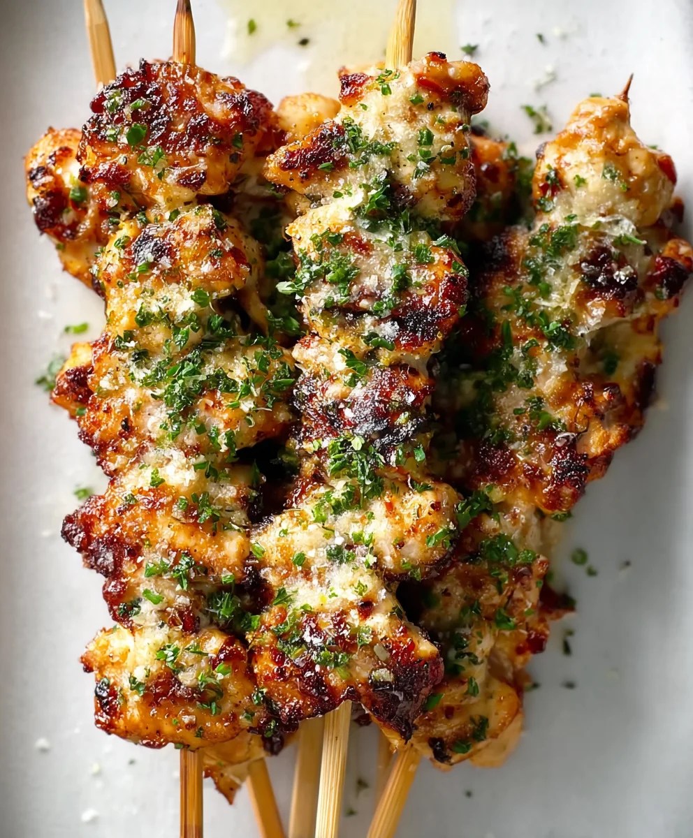 Garlic Parmesan Chicken Skewers- Easy & Delicious