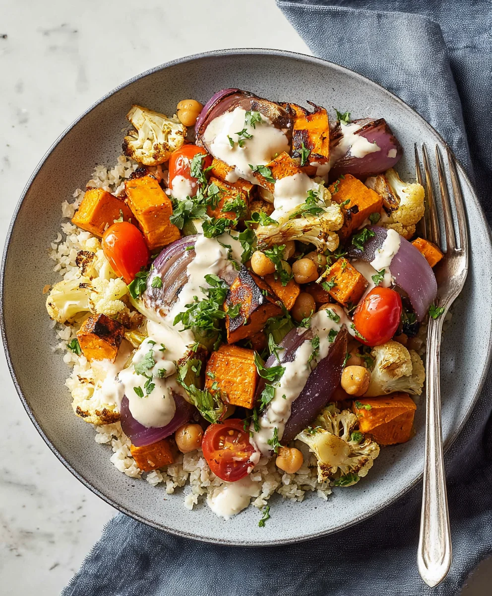Roasted Veggie Glow Bowl-Tahini Yogurt Sauce Recipe