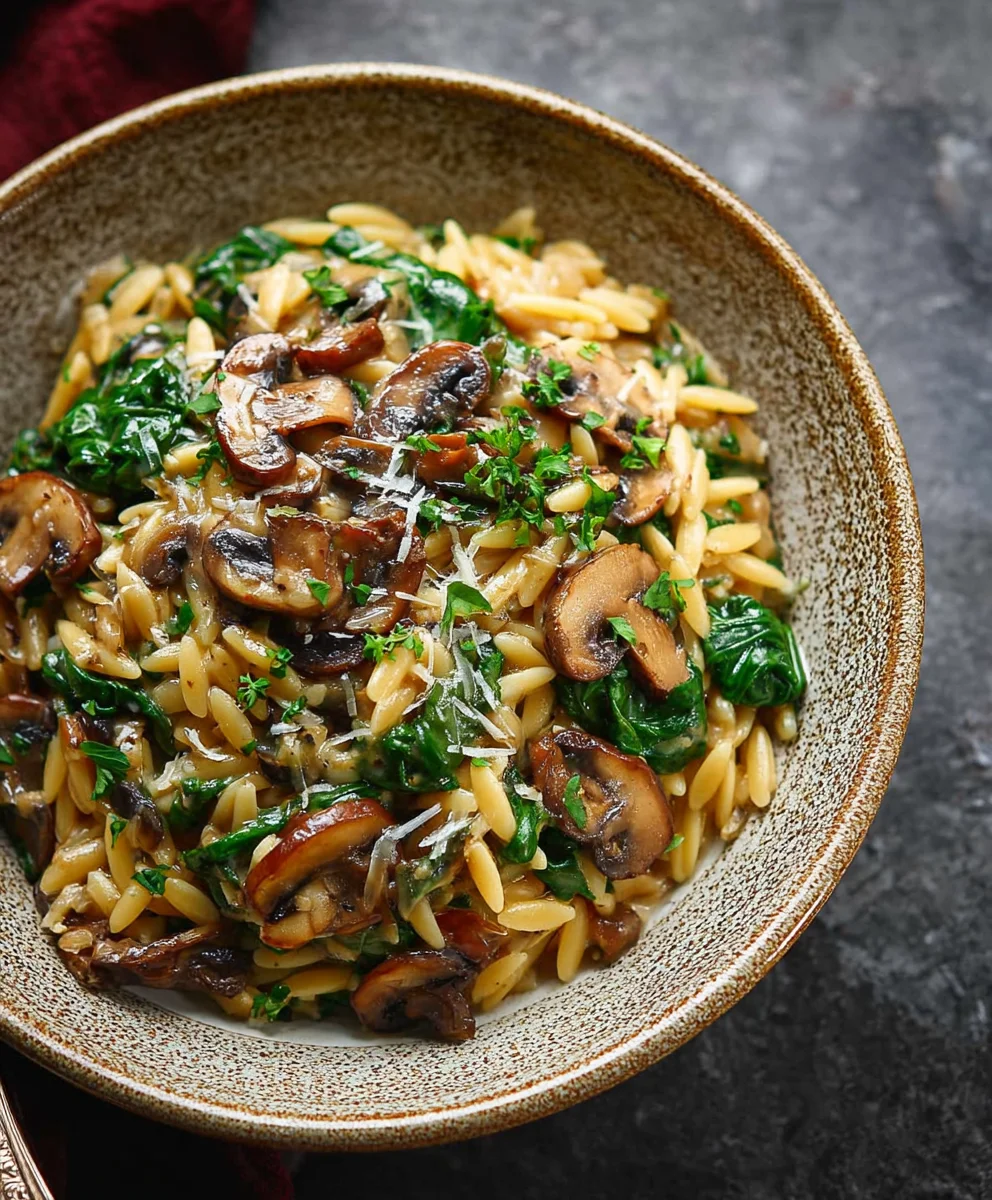 Mushroom Spinach Orzo - Quick & Creamy Recipe
