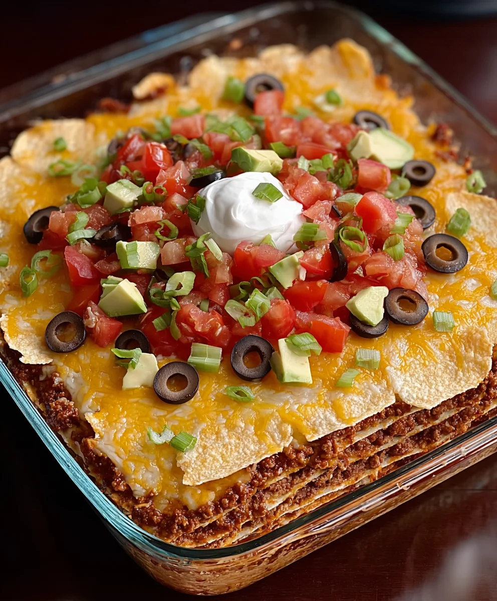Easy Layered Beef Taco Bake Recipe