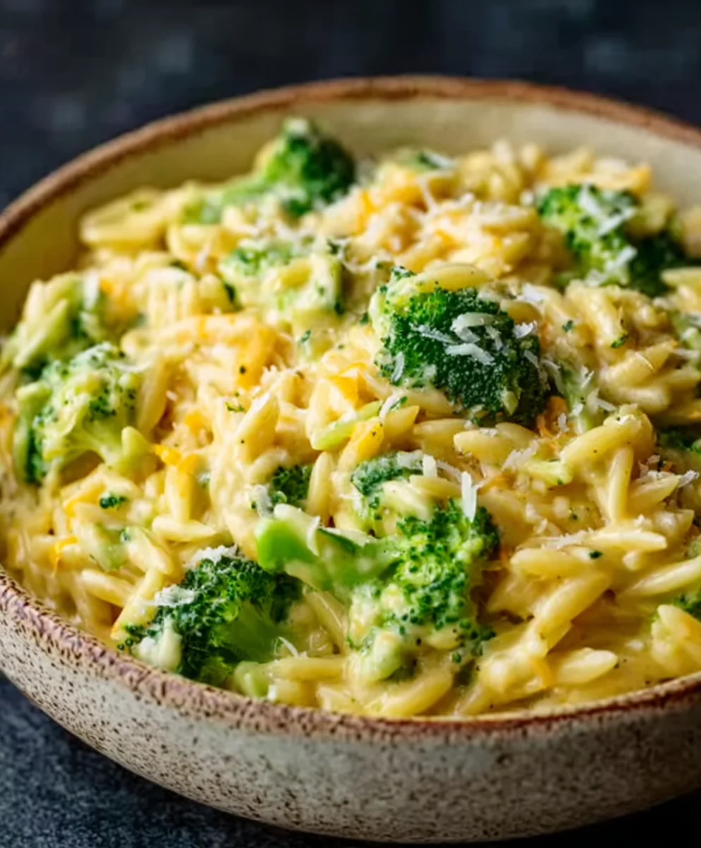 Easy Creamy Broccoli Cheddar Orzo Recipe