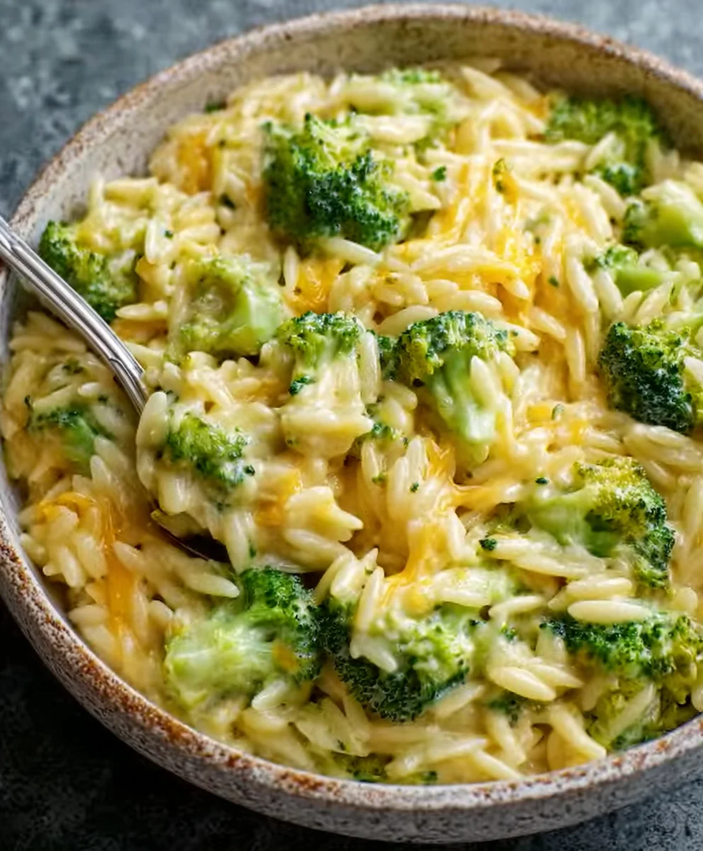 Easy Creamy Broccoli Cheddar Orzo Recipe