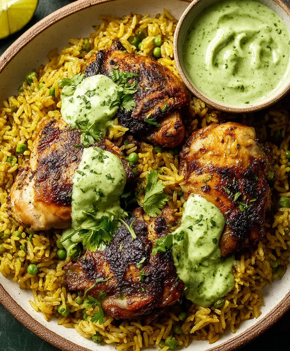 Peruvian Chicken Rice - Zesty Green Sauce Recipe