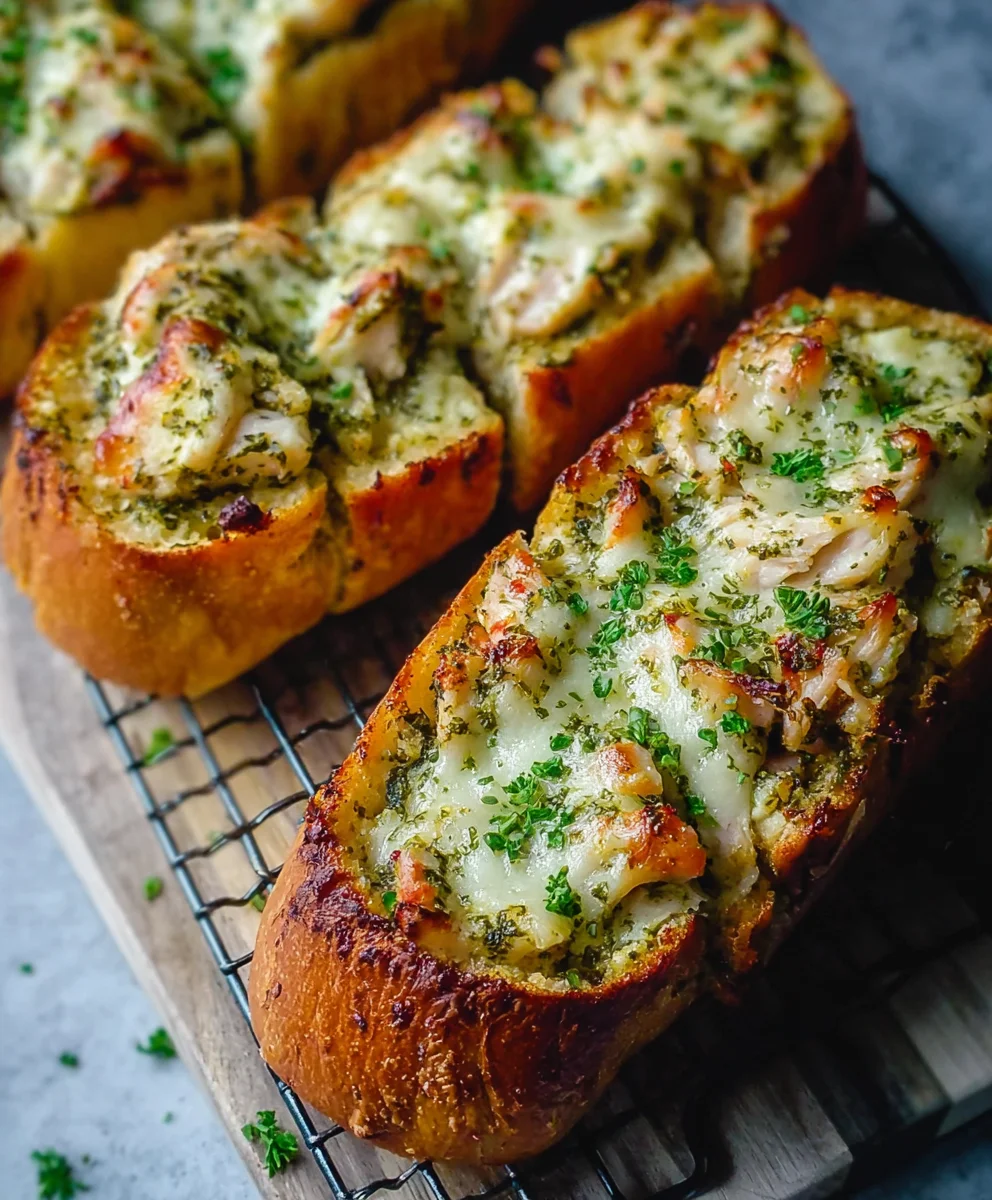 Pesto Chicken Garlic Bread - Easy Dinner Idea