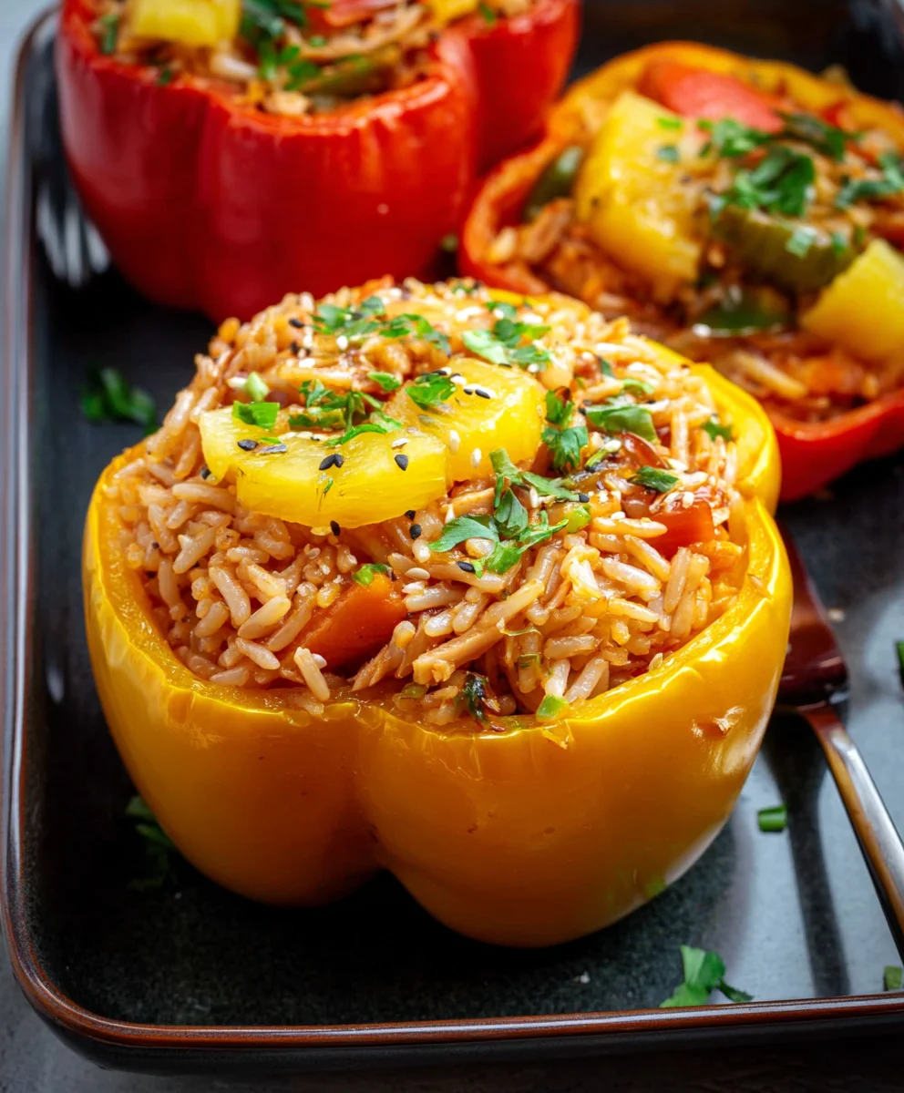 Teriyaki Pineapple Chicken Rice Stuffed Peppers