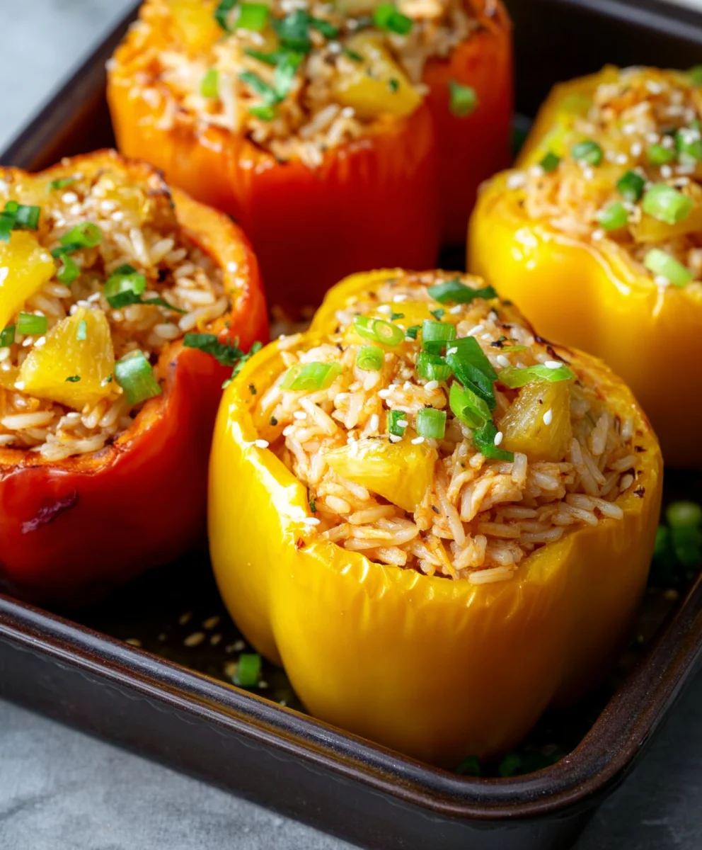 Teriyaki Pineapple Chicken Rice Stuffed Peppers
