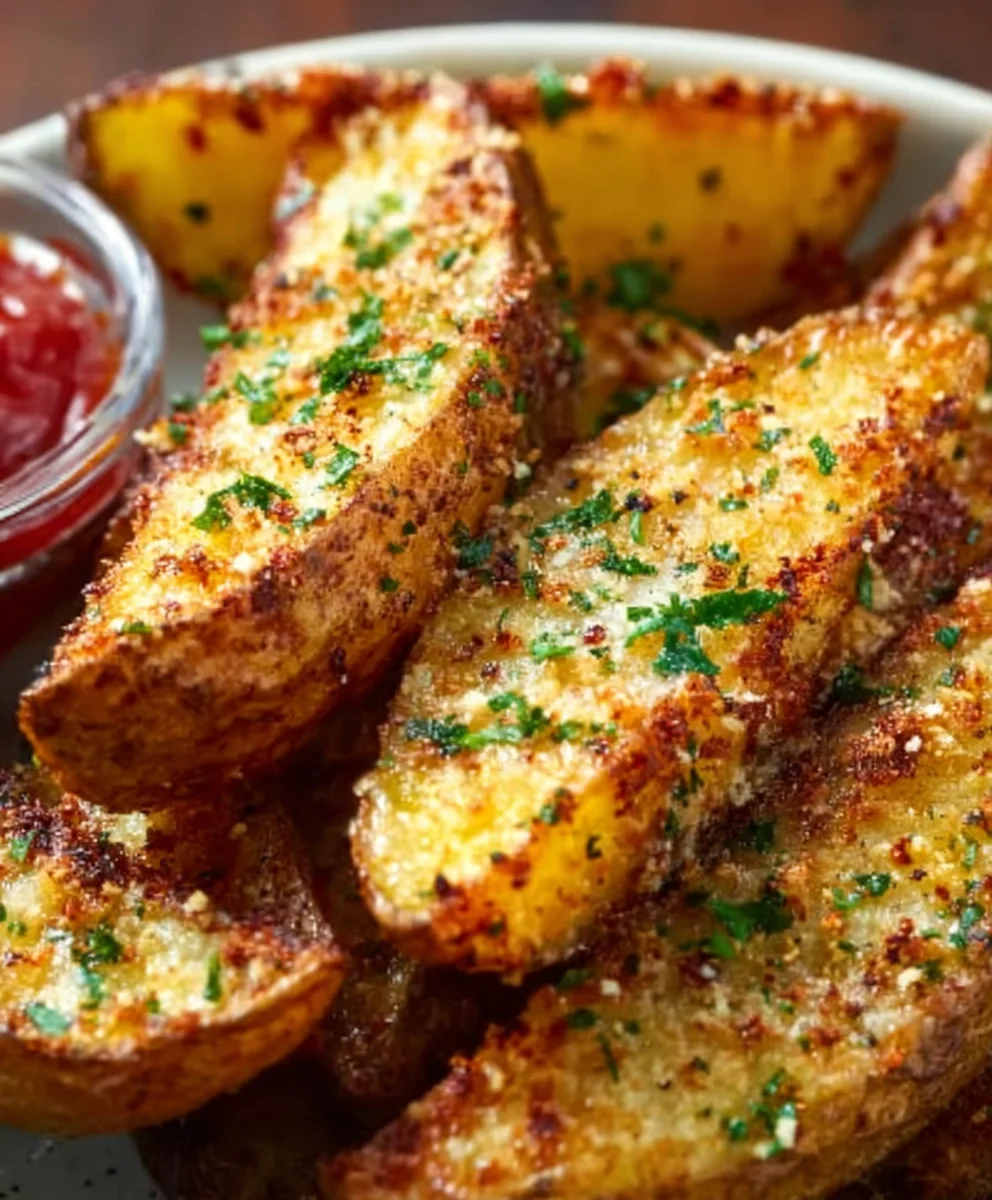 Crispy Baked Garlic Parmesan Potato Wedges-Easy Recipe