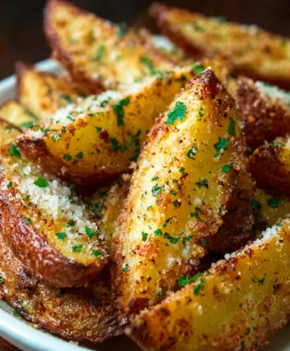 Crispy Baked Garlic Parmesan Potato Wedges-Easy Recipe