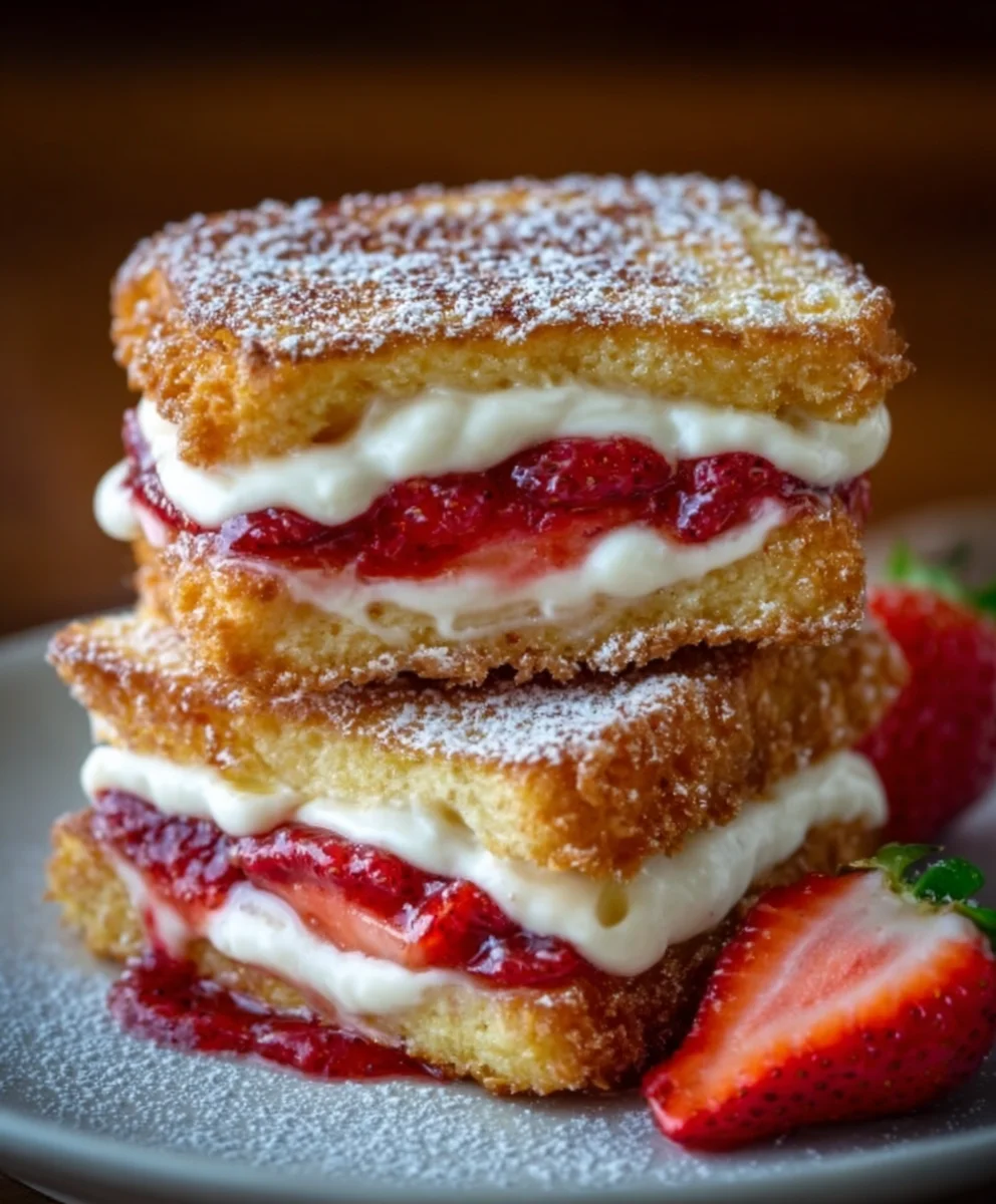 Fried Strawberry Cheesecake Sandwiches - Easy Dessert