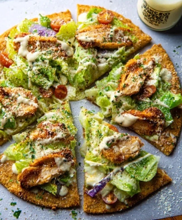 Viral Chicken Crust Caesar Salad Pizza