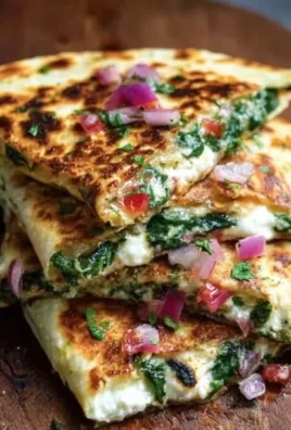 Mediterranean Quesadillas with Spinach, Feta, Mozzarella, and Red Onion