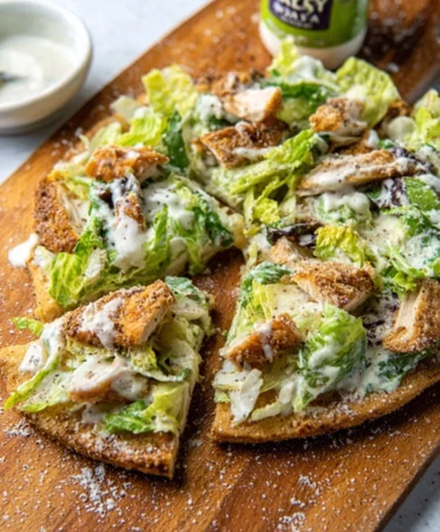 Viral Chicken Crust Caesar Salad Pizza