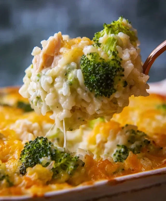 Creamy Chicken Broccoli Rice Cheese Casserole