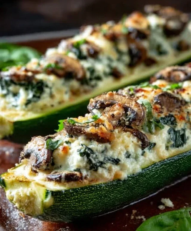 Spinach, Mushroom, and Ricotta Stuffed Zucchini Boats Recipe