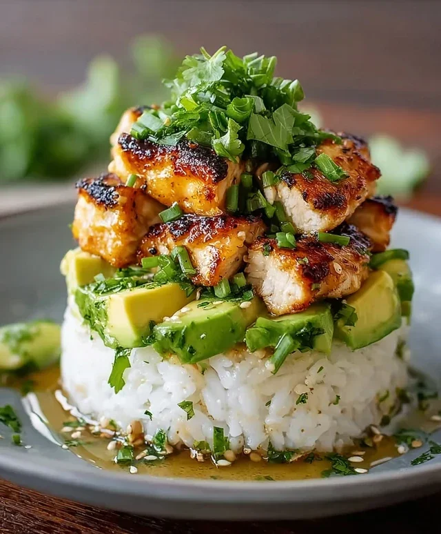 Delicious Honey Lime Chicken & Avocado Rice Stack Recipe