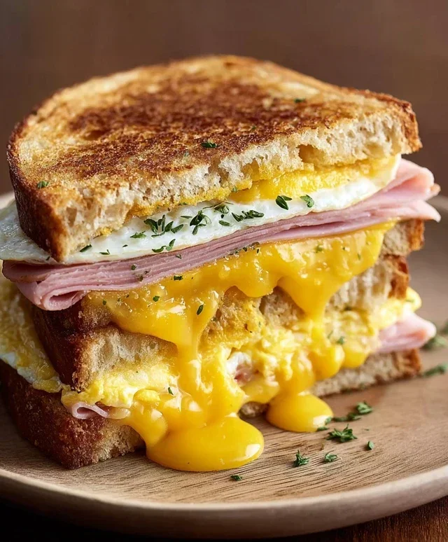 Egg and Beef Beef Ham Breakfast Sandwich