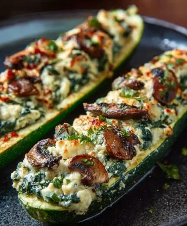 Spinach, Mushroom, and Ricotta Stuffed Zucchini Boats Recipe