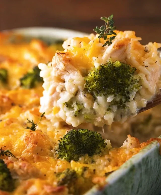Creamy Chicken Broccoli Rice Cheese Casserole