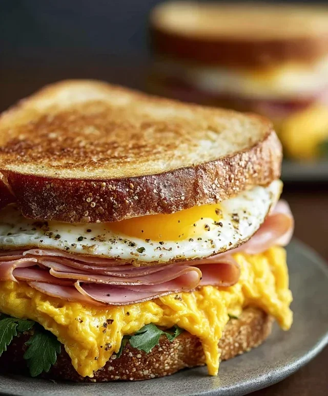 Egg and Beef Beef Ham Breakfast Sandwich