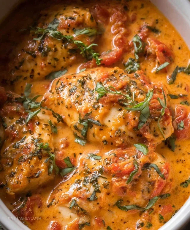 Slow Cooker Creamy Tomato Basil Chicken