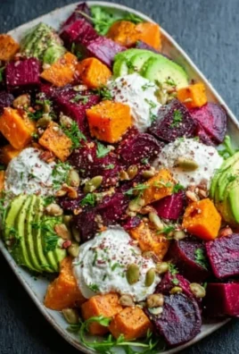 Roasted Beet, Sweet Potato & Avocado Salad with Whipped Ricotta & Lemon-Tahini Drizzle