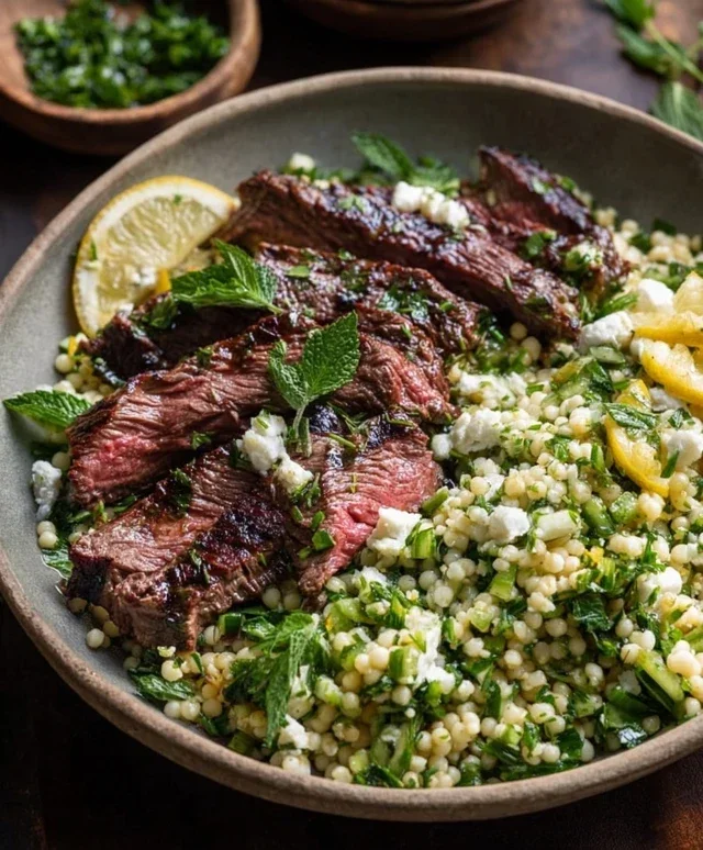 Grilled Skirt Steak with Lemon Herb Couscous Salad
